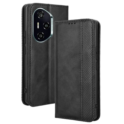 For Honor 300 Pro  /  300 Ultra Leather Case Wallet Stand Retro Texture Phone Cover - Black