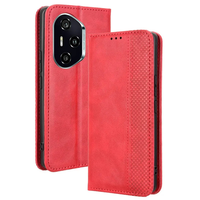 For Honor 300 Pro  /  300 Ultra Leather Case Wallet Stand Retro Texture Phone Cover - Red