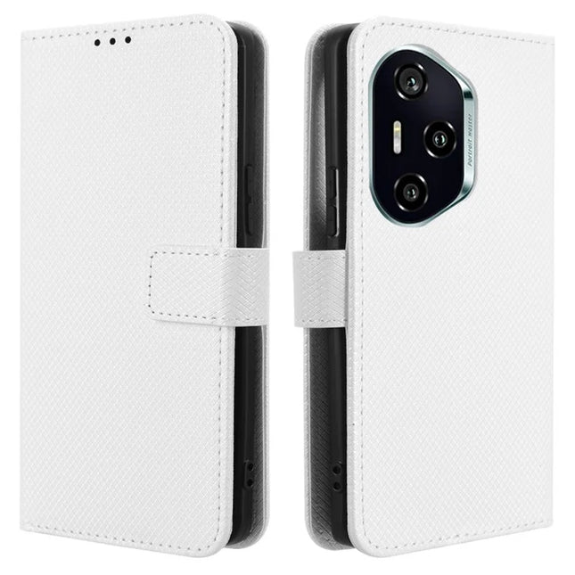 For Honor 300 Pro  /  300 Ultra Case PU Leather Diamond Texture Wallet Phone Cover - White