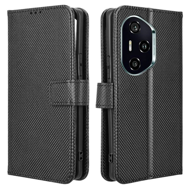For Honor 300 Pro  /  300 Ultra Case PU Leather Diamond Texture Wallet Phone Cover - Black