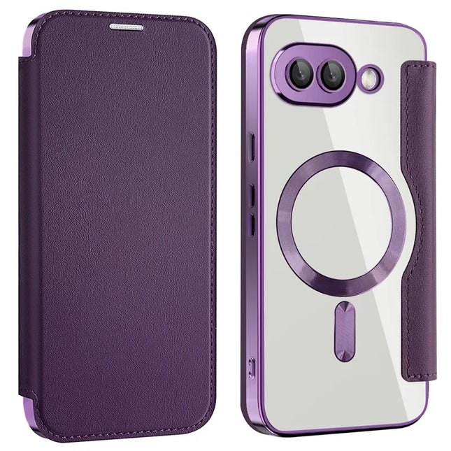 For Google Pixel 9a Case Compatible with MagSafe RFID Blocking Leather Phone Cover - Purple