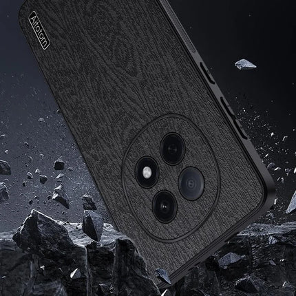 For Oppo A5 Pro 5G Case Wood Texture PU Leather Coated PC TPU Phone Cover