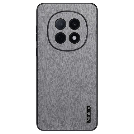 For Oppo A5 Pro 5G Case Wood Texture PU Leather Coated PC TPU Phone Cover - Grey