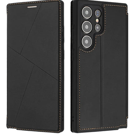 For Samsung Galaxy S23 Ultra Case Magnetic Closure Card Slot Leather Flip Phone Cover - Black