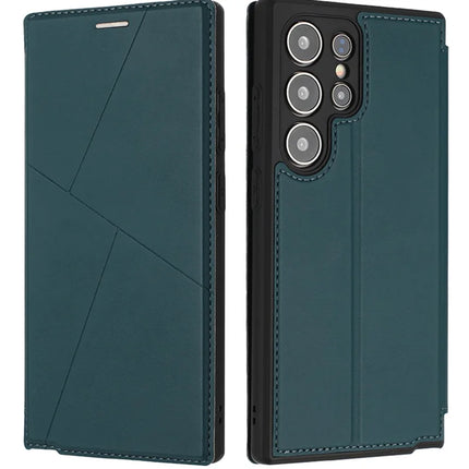 For Samsung Galaxy S23 Ultra Case Magnetic Closure Card Slot Leather Flip Phone Cover - Green