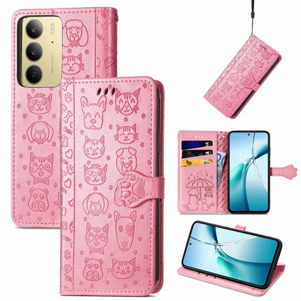 For Realme C75 Leather Wallet Case Flip Phone Cover with Cute Cat Dog Pattern