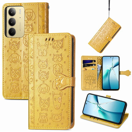 For Realme C75 Leather Wallet Case Flip Phone Cover with Cute Cat Dog Pattern