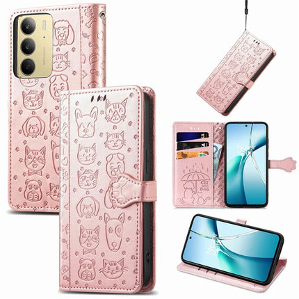 For Realme C75 Leather Wallet Case Flip Phone Cover with Cute Cat Dog Pattern