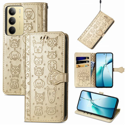 For Realme C75 Leather Wallet Case Flip Phone Cover with Cute Cat Dog Pattern
