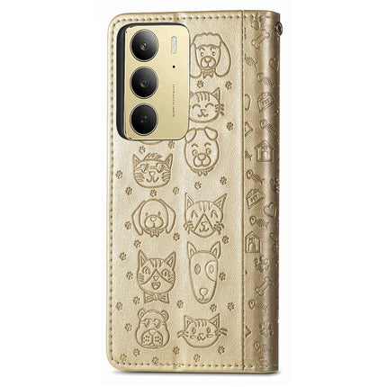 For Realme C75 Leather Wallet Case Flip Phone Cover with Cute Cat Dog Pattern
