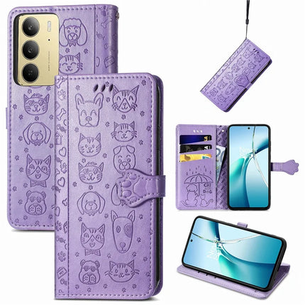 For Realme C75 Leather Wallet Case Flip Phone Cover with Cute Cat Dog Pattern