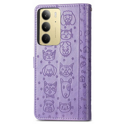 For Realme C75 Leather Wallet Case Flip Phone Cover with Cute Cat Dog Pattern