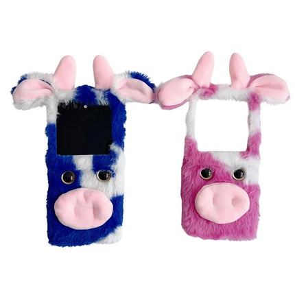 For Motorola Razr 50 5G / Razr 2024 5G Case Fluffy Cute Cow Winter Plush Inner TPU Phone Cover