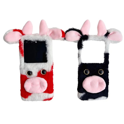 For Motorola Razr 50 5G / Razr 2024 5G Case Fluffy Cute Cow Winter Plush Inner TPU Phone Cover