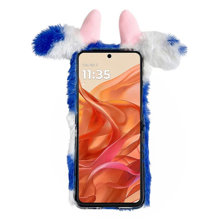For Motorola Razr 50 Ultra 5G / Razr+ 2024 5G Case Fluffy Cute Cow Winter Plush Inner TPU Phone Cover