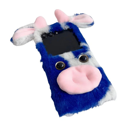 For Motorola Razr 50 Ultra 5G / Razr+ 2024 5G Case Fluffy Cute Cow Winter Plush Inner TPU Phone Cover
