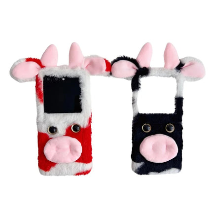 For Motorola Razr 50 Ultra 5G / Razr+ 2024 5G Case Fluffy Cute Cow Winter Plush Inner TPU Phone Cover