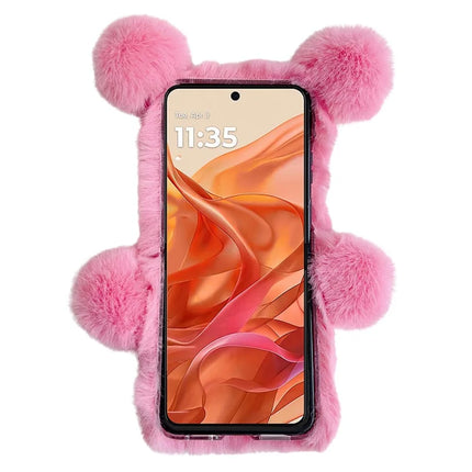 For Motorola Razr 50 Ultra 5G / Razr+ 2024 5G Case 3D Bear Faux Fur Fluffy Inner TPU Phone Cover