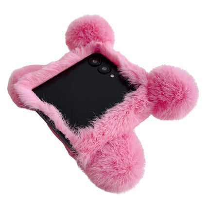 For Motorola Razr 50 Ultra 5G / Razr+ 2024 5G Case 3D Bear Faux Fur Fluffy Inner TPU Phone Cover