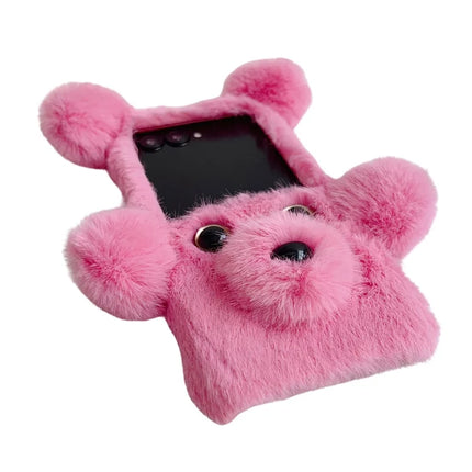 For Motorola Razr 50 Ultra 5G / Razr+ 2024 5G Case 3D Bear Faux Fur Fluffy Inner TPU Phone Cover