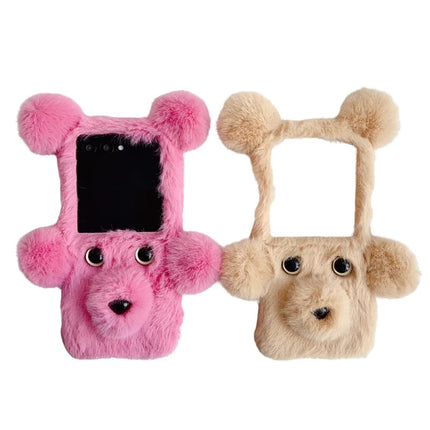 For Motorola Razr 50 Ultra 5G / Razr+ 2024 5G Case 3D Bear Faux Fur Fluffy Inner TPU Phone Cover
