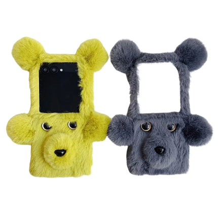 For Motorola Razr 50 Ultra 5G / Razr+ 2024 5G Case 3D Bear Faux Fur Fluffy Inner TPU Phone Cover