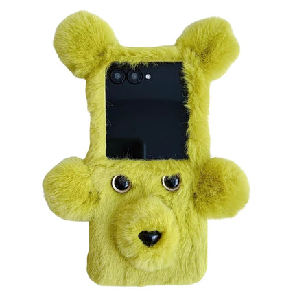 For Motorola Razr 50 Ultra 5G / Razr+ 2024 5G Case 3D Bear Faux Fur Fluffy Inner TPU Phone Cover - Green