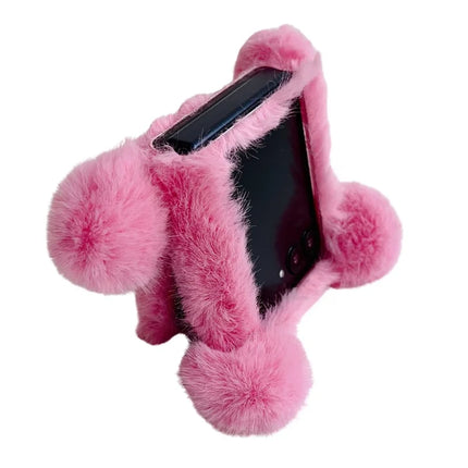 For Motorola Razr 50 Ultra 5G / Razr+ 2024 5G Case 3D Bear Faux Fur Fluffy Inner TPU Phone Cover