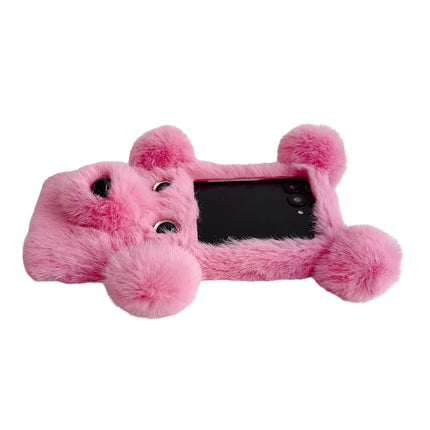 For Motorola Razr 50 Ultra 5G / Razr+ 2024 5G Case 3D Bear Faux Fur Fluffy Inner TPU Phone Cover