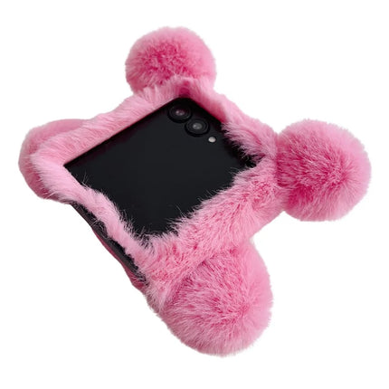 For Motorola Razr 50 5G / Razr 2024 5G Case 3D Bear Faux Fur Fluffy Inner TPU Phone Cover
