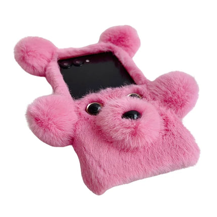 For Motorola Razr 50 5G / Razr 2024 5G Case 3D Bear Faux Fur Fluffy Inner TPU Phone Cover