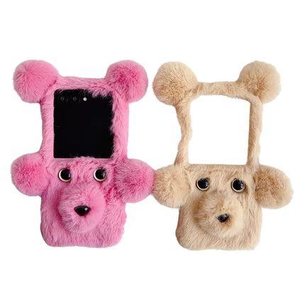For Motorola Razr 50 5G / Razr 2024 5G Case 3D Bear Faux Fur Fluffy Inner TPU Phone Cover