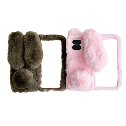 For Google Pixel 9 Pro Fold 5G Case Bunny Ears Winter Plush Soft TPU Phone Cover