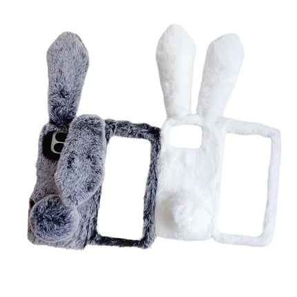 For Google Pixel 9 Pro Fold 5G Case Bunny Ears Winter Plush Soft TPU Phone Cover