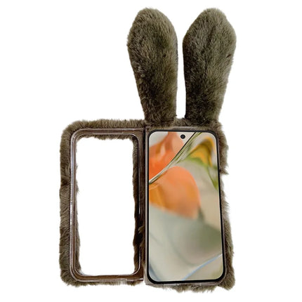 For Google Pixel 9 Pro Fold 5G Case Bunny Ears Winter Plush Soft TPU Phone Cover