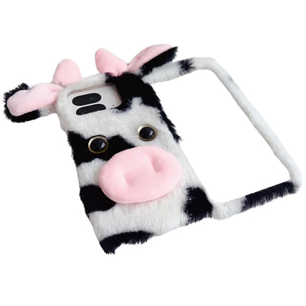 For Google Pixel 9 Pro Fold 5G Case Fluffy Cute Cow Winter Plush Inner TPU Phone Cover