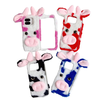 For Google Pixel 9 Pro Fold 5G Case Fluffy Cute Cow Winter Plush Inner TPU Phone Cover
