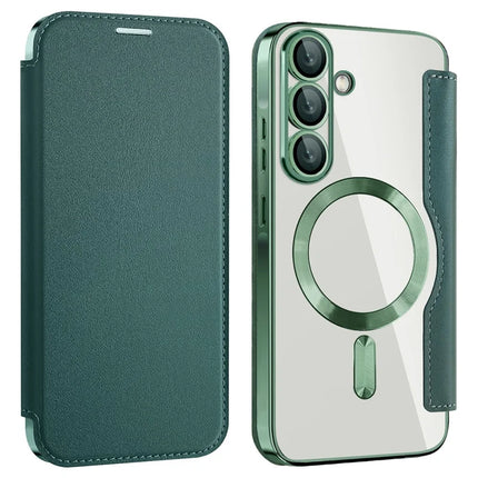 For Samsung Galaxy A36 5G Case Compatible with MagSafe RFID Blocking Leather Phone Cover - Blackish Green