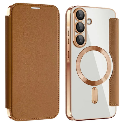 For Samsung Galaxy A36 5G Case Compatible with MagSafe RFID Blocking Leather Phone Cover - Brown