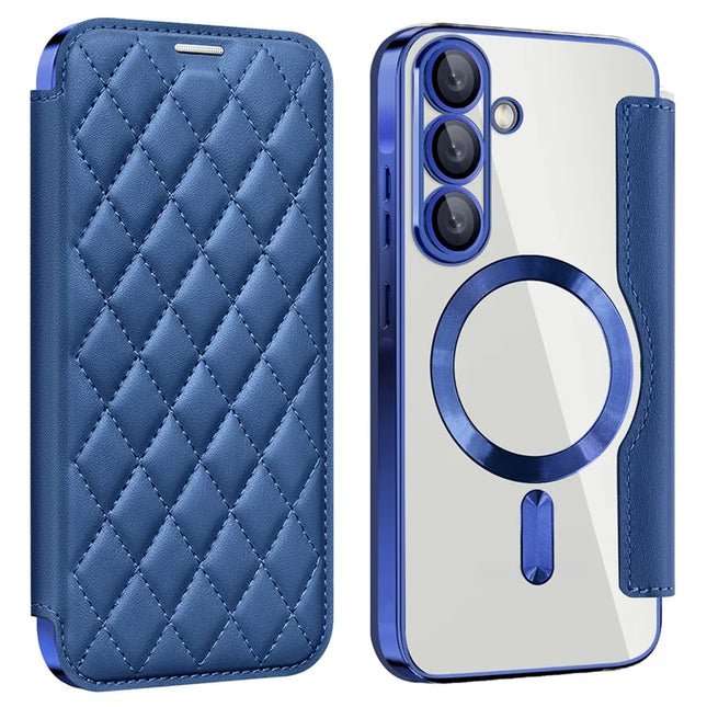 For Samsung Galaxy A36 5G Case Compatible with MagSafe Rhombus PU Leather Phone Cover - Sapphire