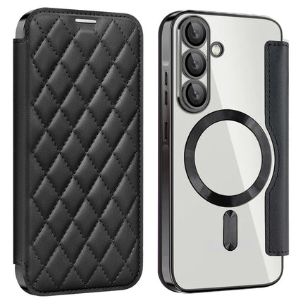 For Samsung Galaxy A36 5G Case Compatible with MagSafe Rhombus PU Leather Phone Cover - Black