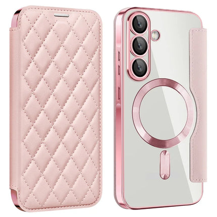 For Samsung Galaxy A36 5G Case Compatible with MagSafe Rhombus PU Leather Phone Cover - Pink