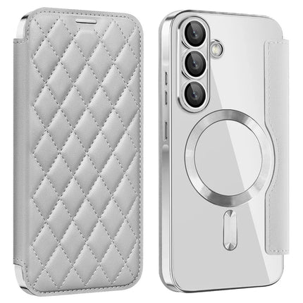 For Samsung Galaxy A36 5G Case Compatible with MagSafe Rhombus PU Leather Phone Cover - Titanium Grey