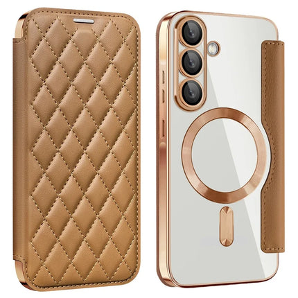 For Samsung Galaxy A36 5G Case Compatible with MagSafe Rhombus PU Leather Phone Cover - Brown
