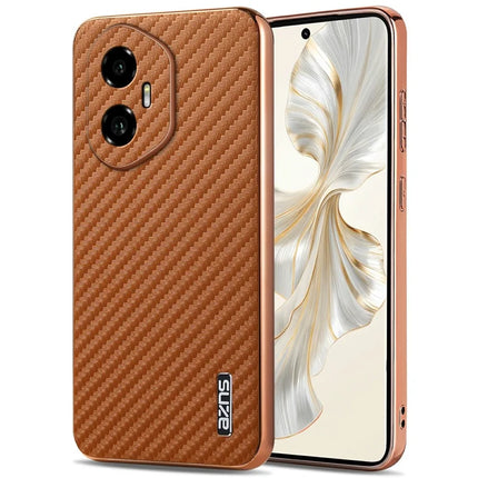 AZNS For Honor 300 Case Electroplating Carbon Fiber Texture PU + TPU Phone Cover - Brown