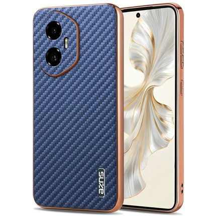 AZNS For Honor 300 Case Electroplating Carbon Fiber Texture PU + TPU Phone Cover - Blue