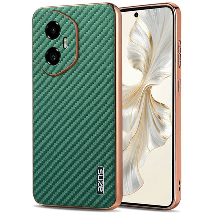 AZNS For Honor 300 Case Electroplating Carbon Fiber Texture PU + TPU Phone Cover - Green