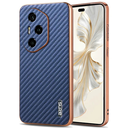 AZNS For Honor 300 Pro Case Electroplating Carbon Fiber Texture PU + TPU Phone Cover - Blue