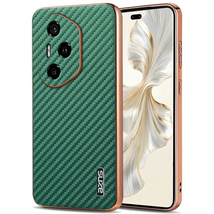 AZNS For Honor 300 Pro Case Electroplating Carbon Fiber Texture PU + TPU Phone Cover - Green