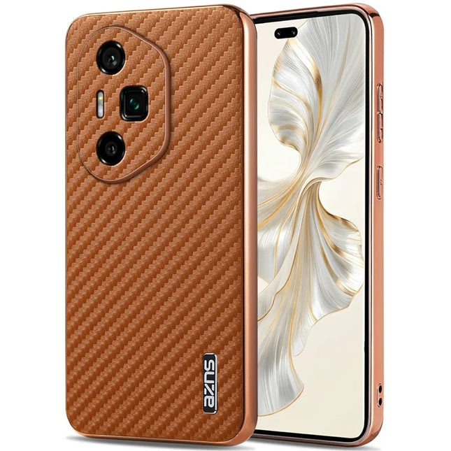 AZNS For Honor 300 Ultra Case Electroplating Carbon Fiber Texture PU + TPU Phone Cover - Brown
